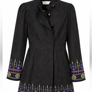 Plenty by Tracy Reese Anthropologie Vintage Wool Black Pea Coat Embroidery Sz 2